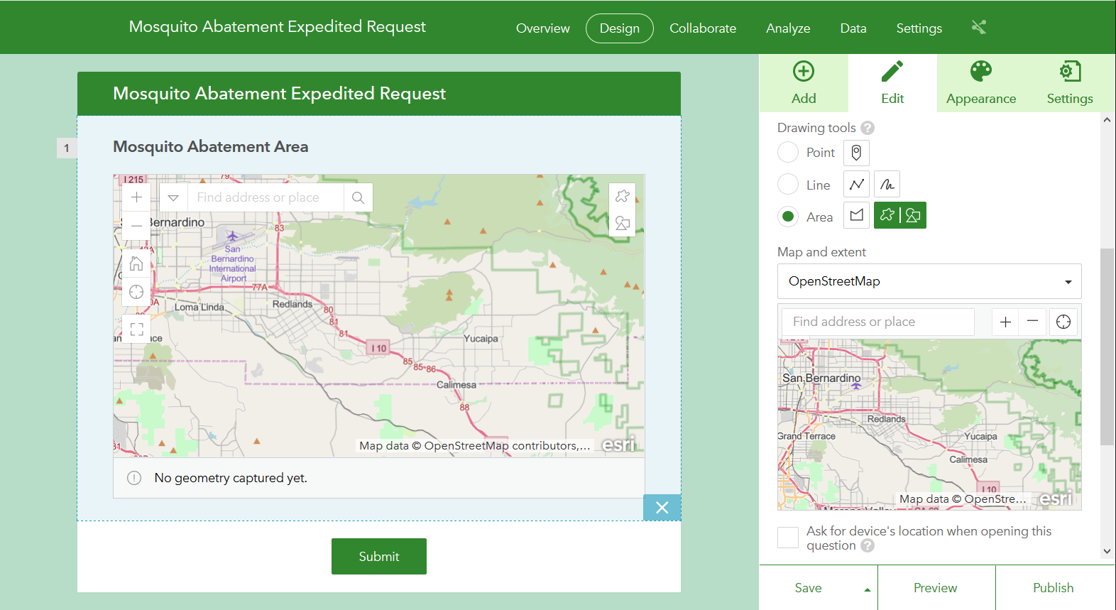 Survey123 designer now includes a new map question type